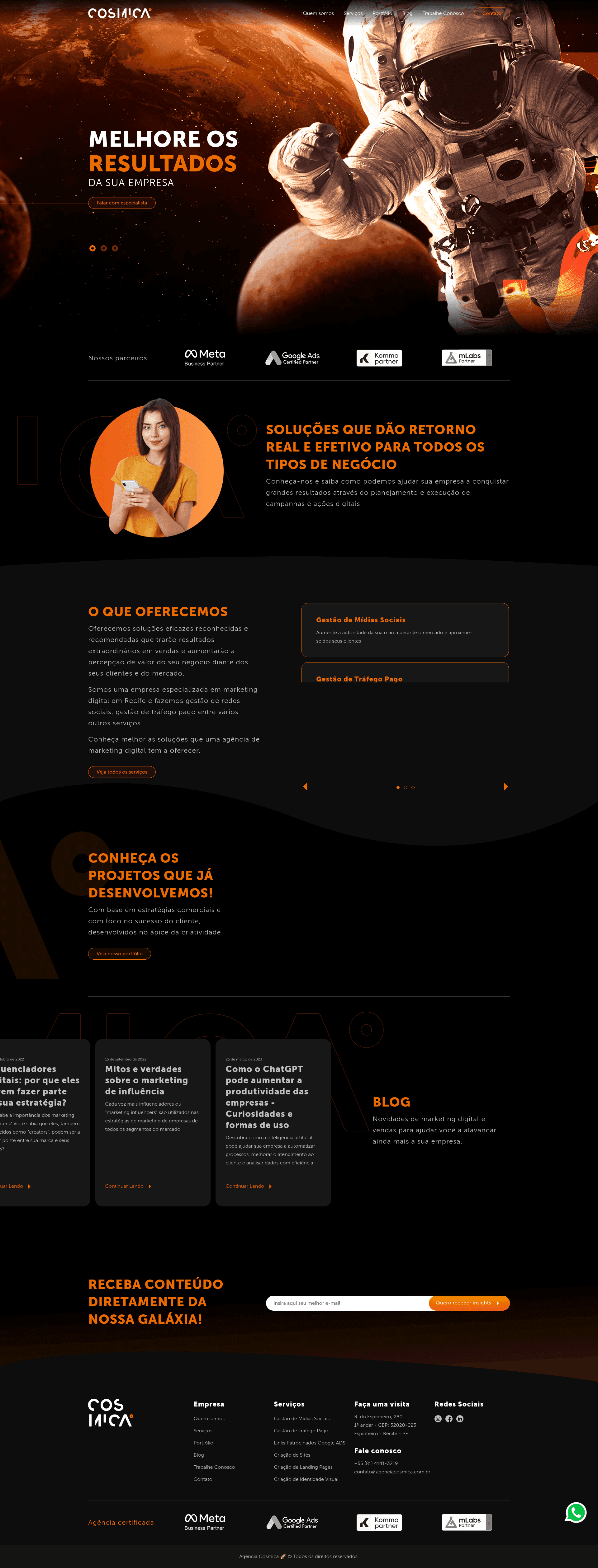 Cósmica website screenshot