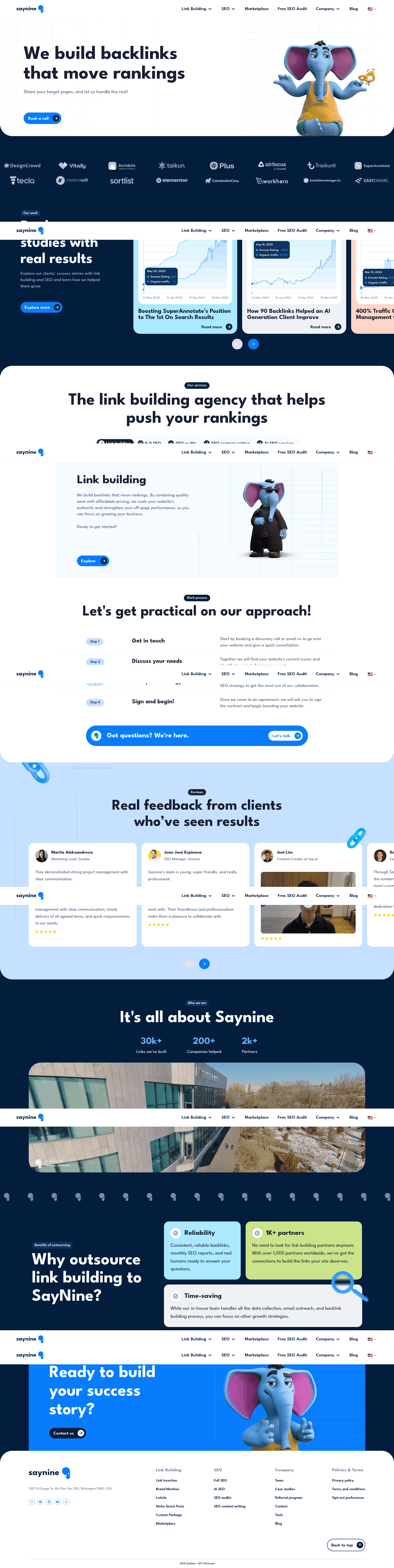 Saynine website screenshot