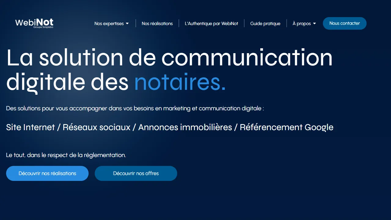 Screenshot of WebiNot L'agence digitale dédiée aux Notaires